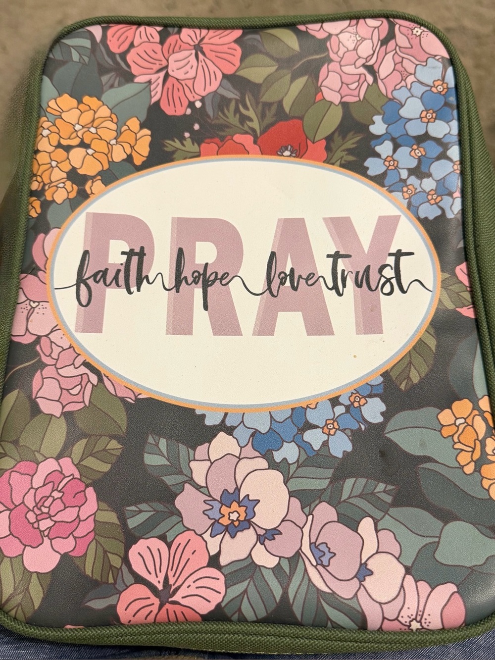 Vinyl Floral front & cloth back Bible/ Book Cover  Pouch Handle Zips
